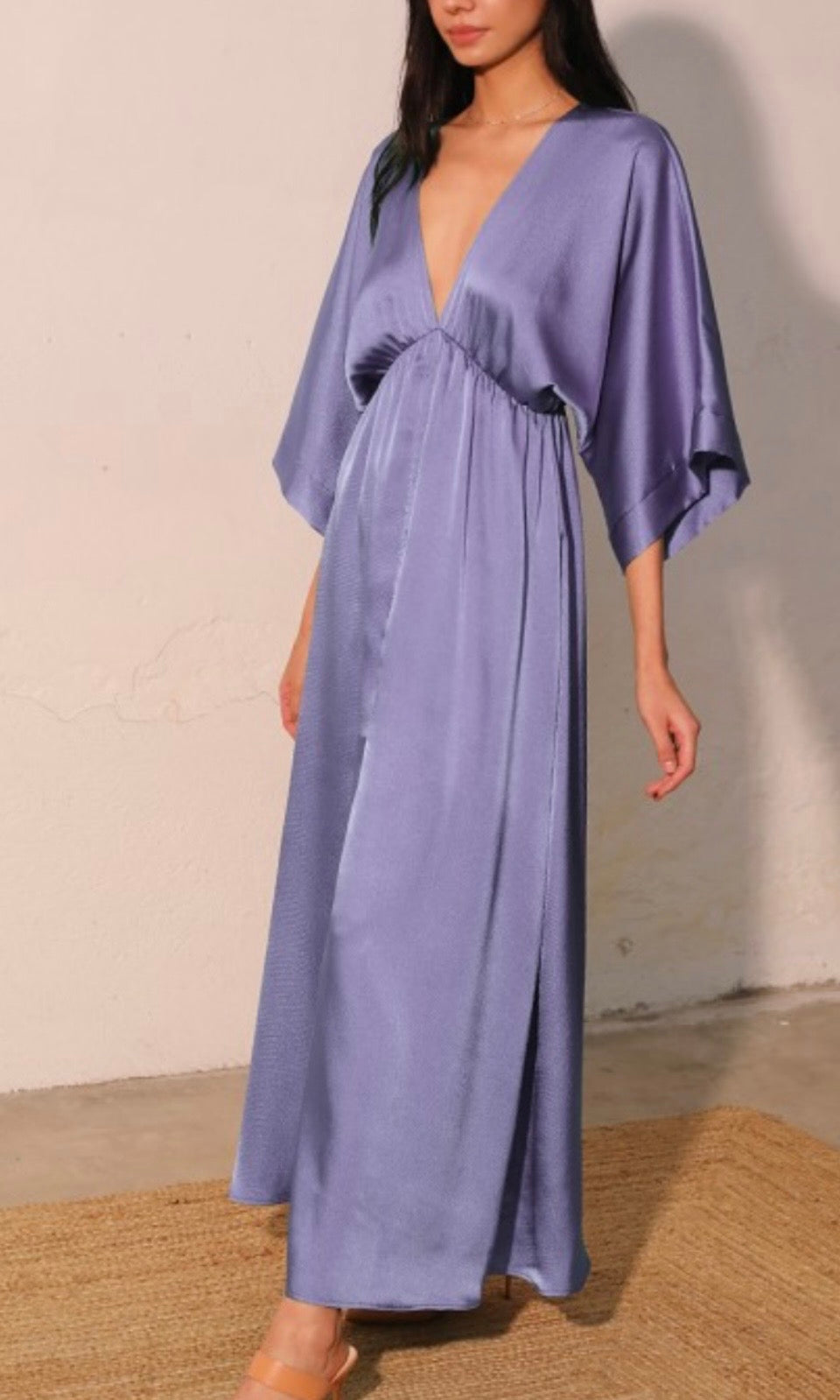 Shiny Hammered Satin Kimono Maxi