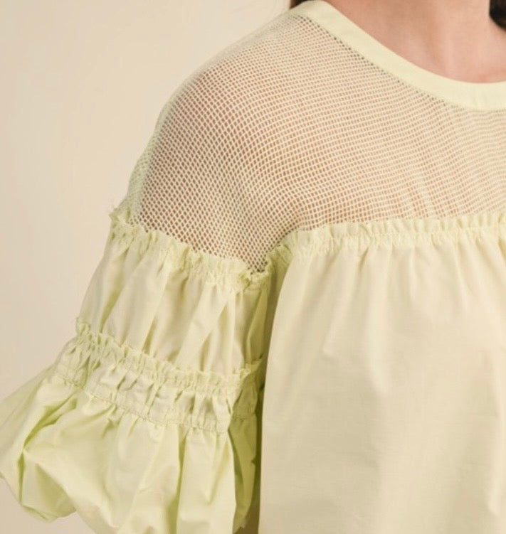 Sheer Mesh Yoke Bubble Top