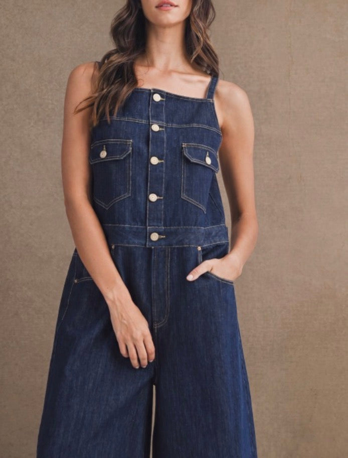DENIM OVERALL WIDE LEG JUMPSUIT