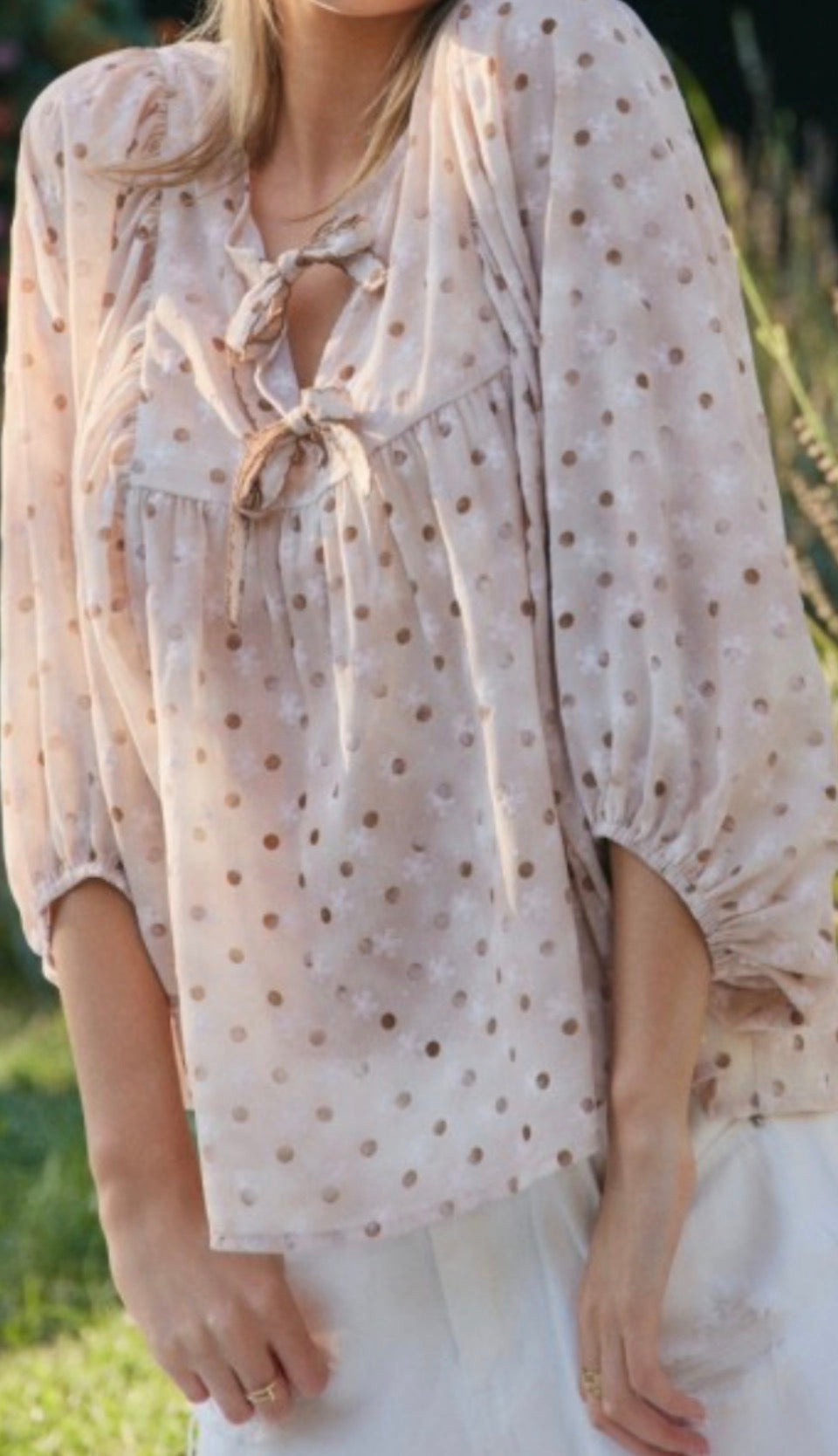 Dotted Tie-Front Blouse