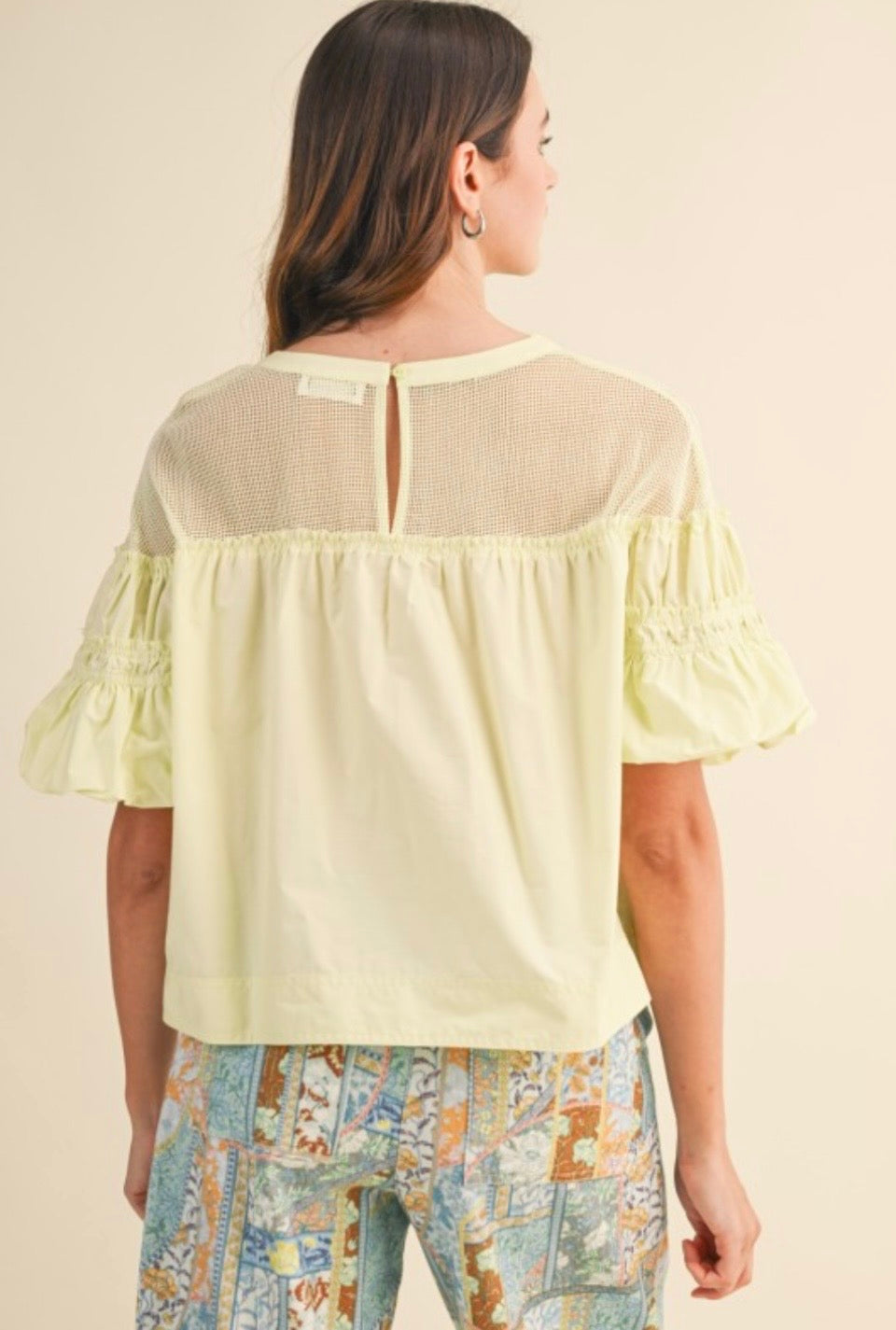 Sheer Mesh Yoke Bubble Top