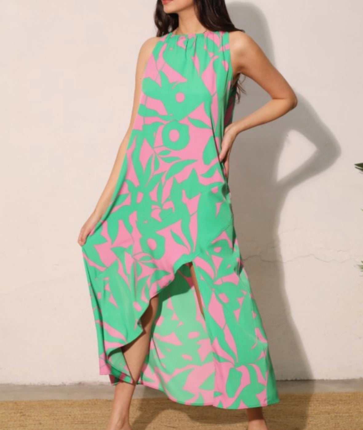 Bold Tropical High Neck Maxi