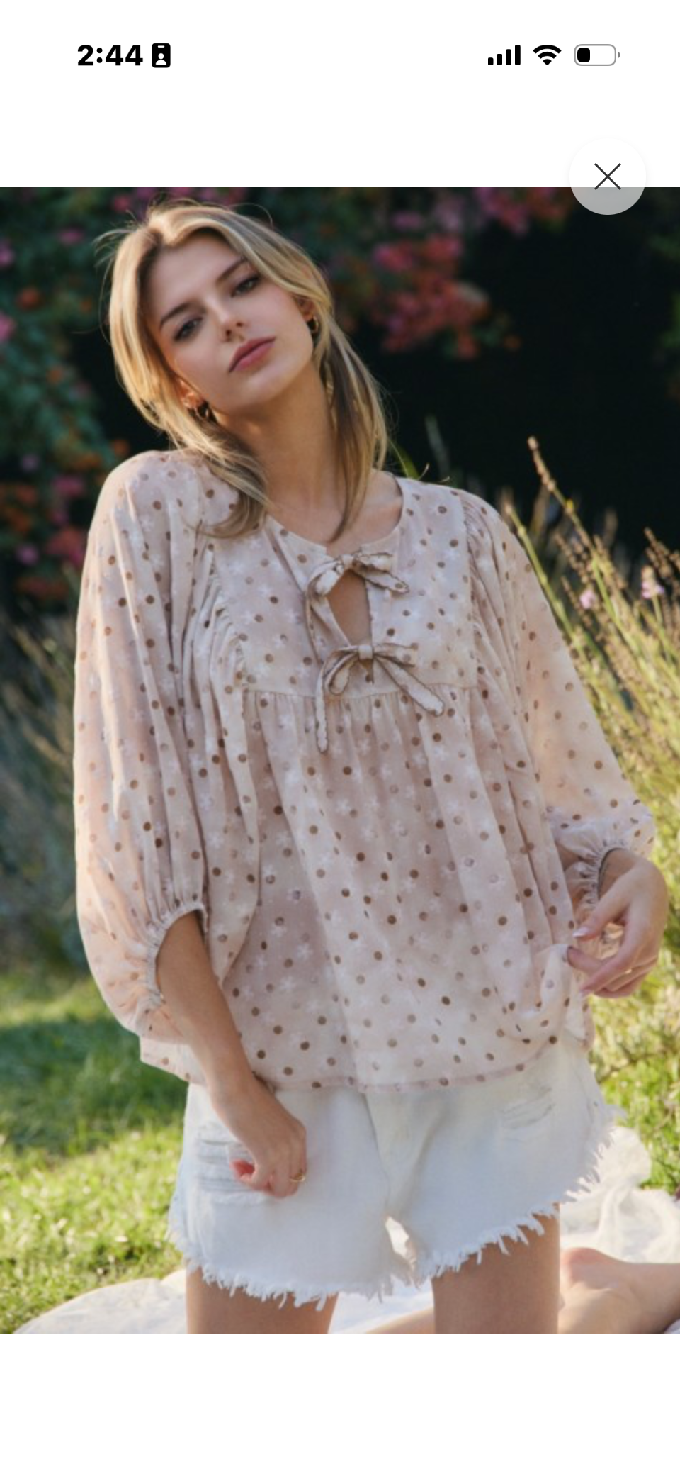 Dotted Tie-Front Blouse