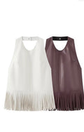 FAUX LEATHER HALTER TOP