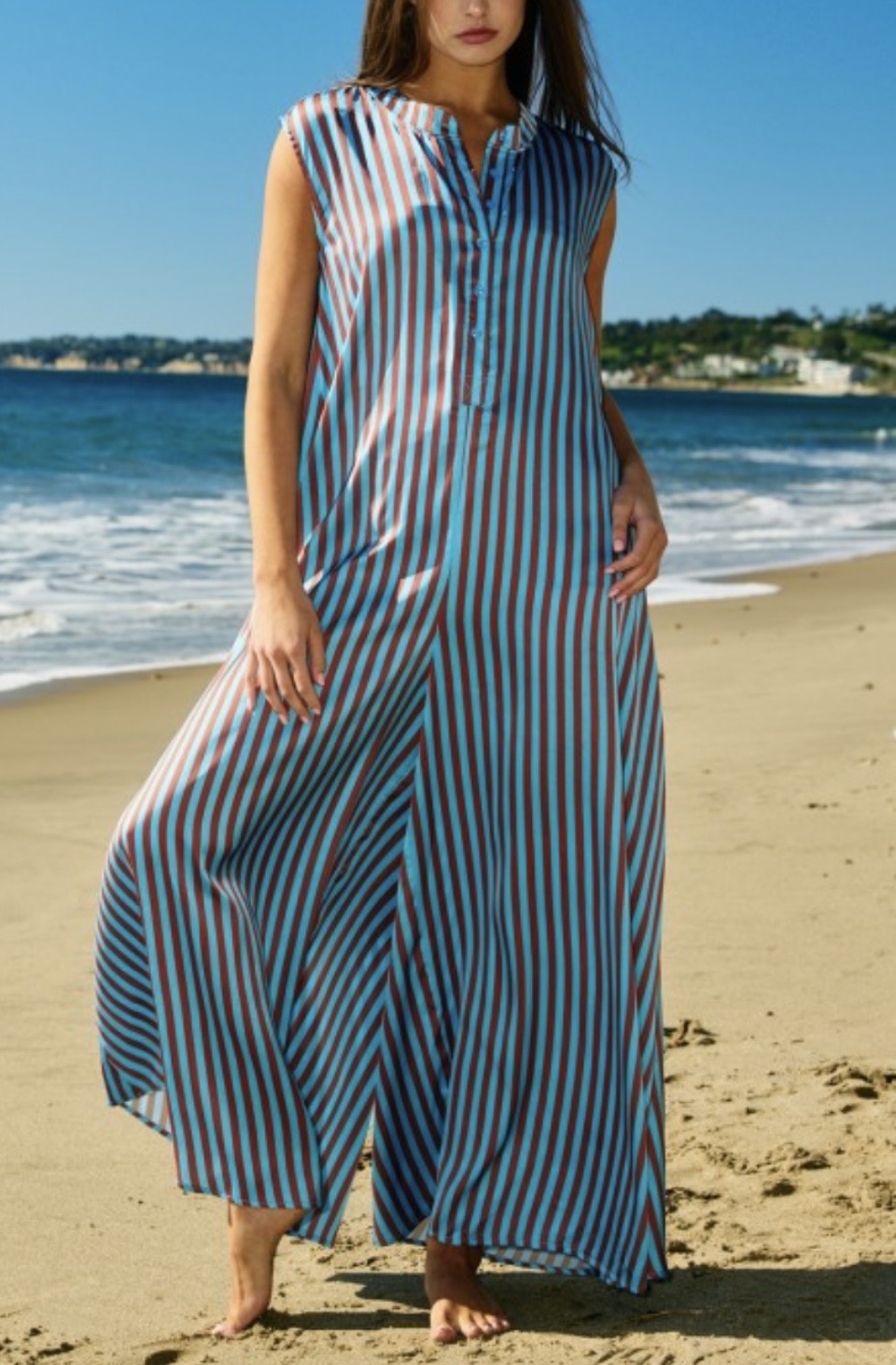 Wide Leg Stripe Satin Jumpsuit