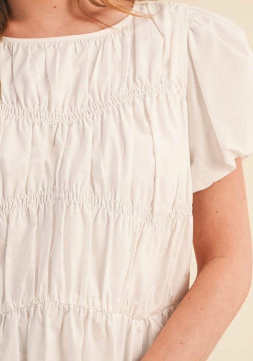 Tired Shirring Bubble Sleeves Top