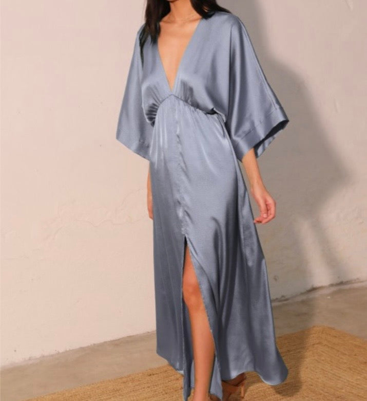 Shiny Hammered Satin Kimono Maxi