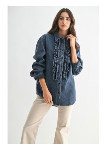 DENIM RUFFLE SHIRT