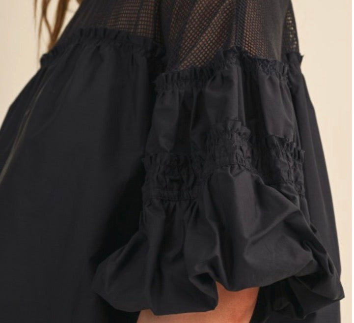 Sheer Mesh Yoke Bubble Top