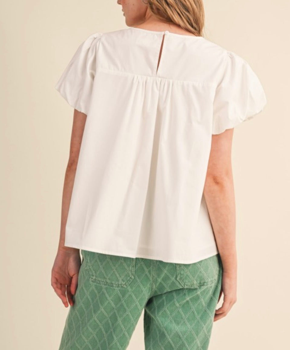 Tired Shirring Bubble Sleeves Top