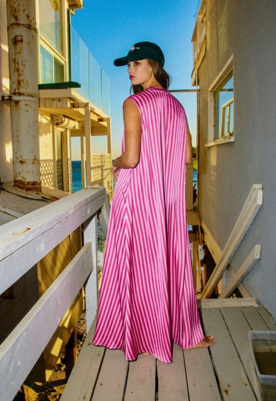 Wide Leg Stripe Satin Jumpsuit