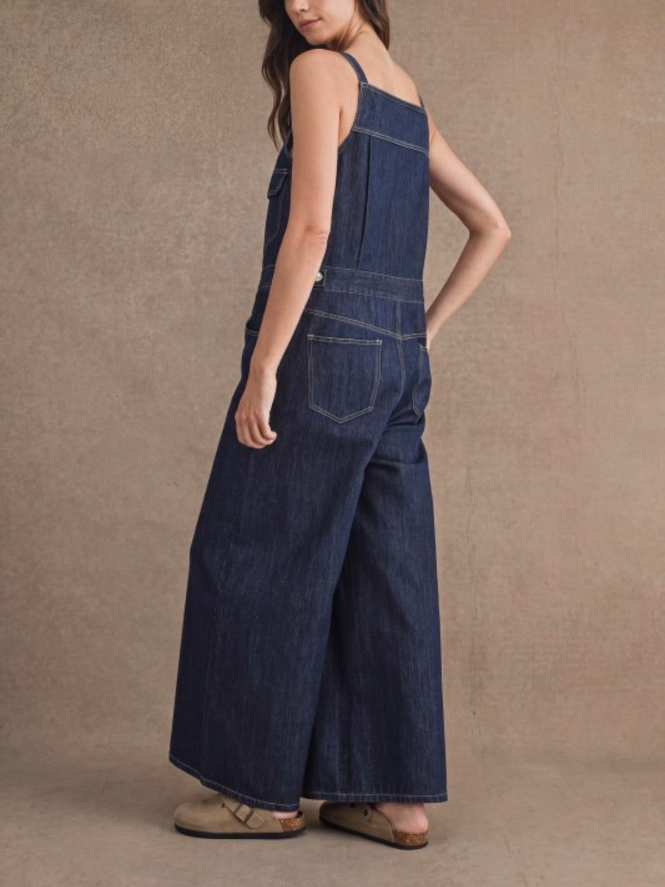 DENIM OVERALL WIDE LEG JUMPSUIT