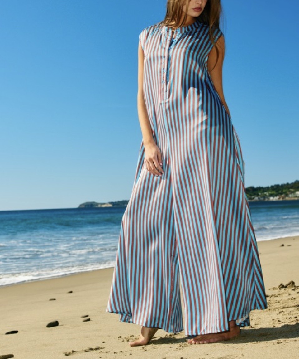 Wide Leg Stripe Satin Jumpsuit