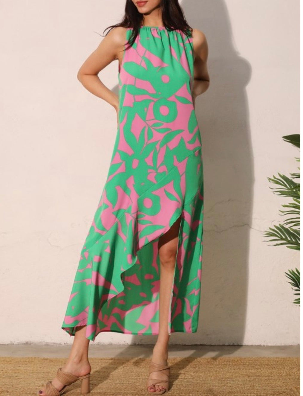 Bold Tropical High Neck Maxi